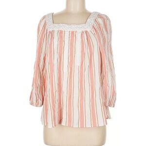 LC Lauren Conrad Peach and Cream Gauze Striped Blouse
